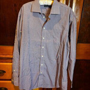 Nautica Mens Large Purple Gingham Check Button Down Shirt Size 16.5 34/35